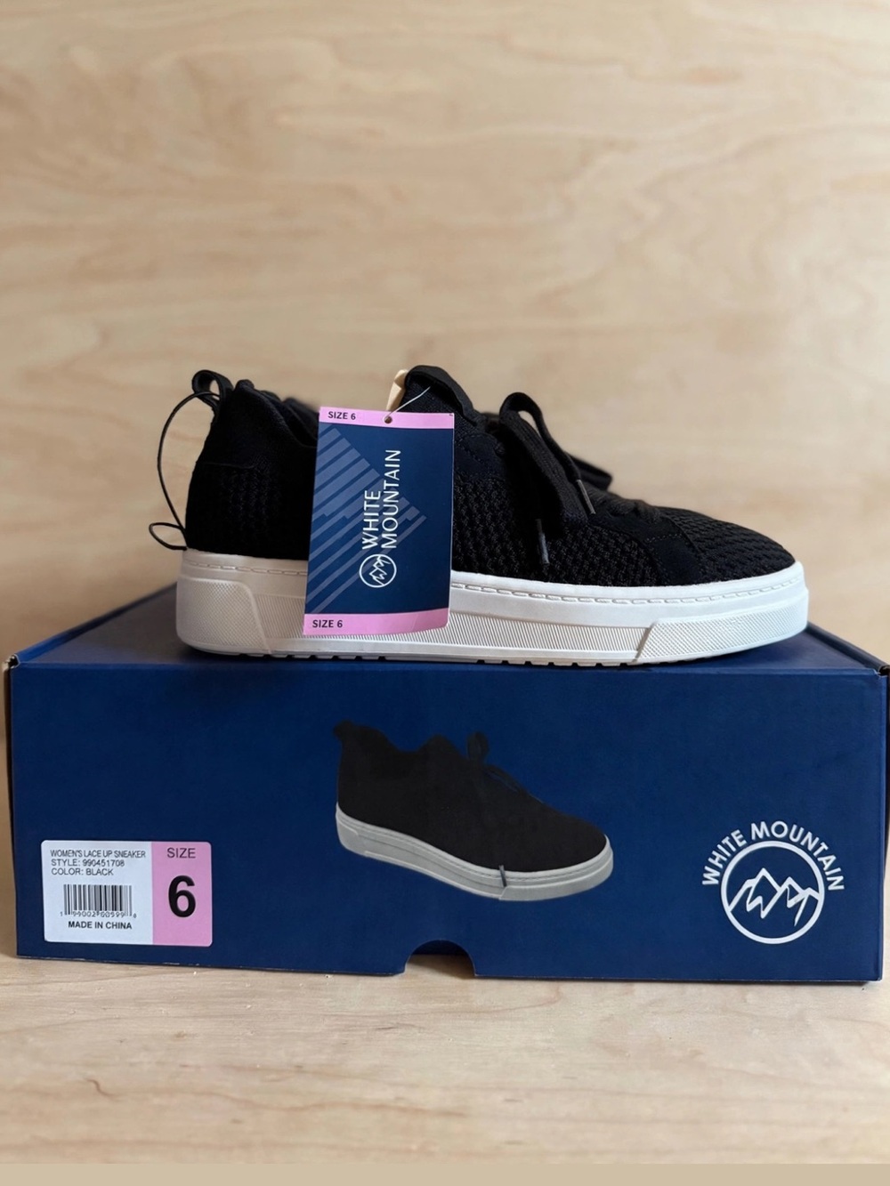 White Mountain Black Knit Slip-On Sneakers with White Sole